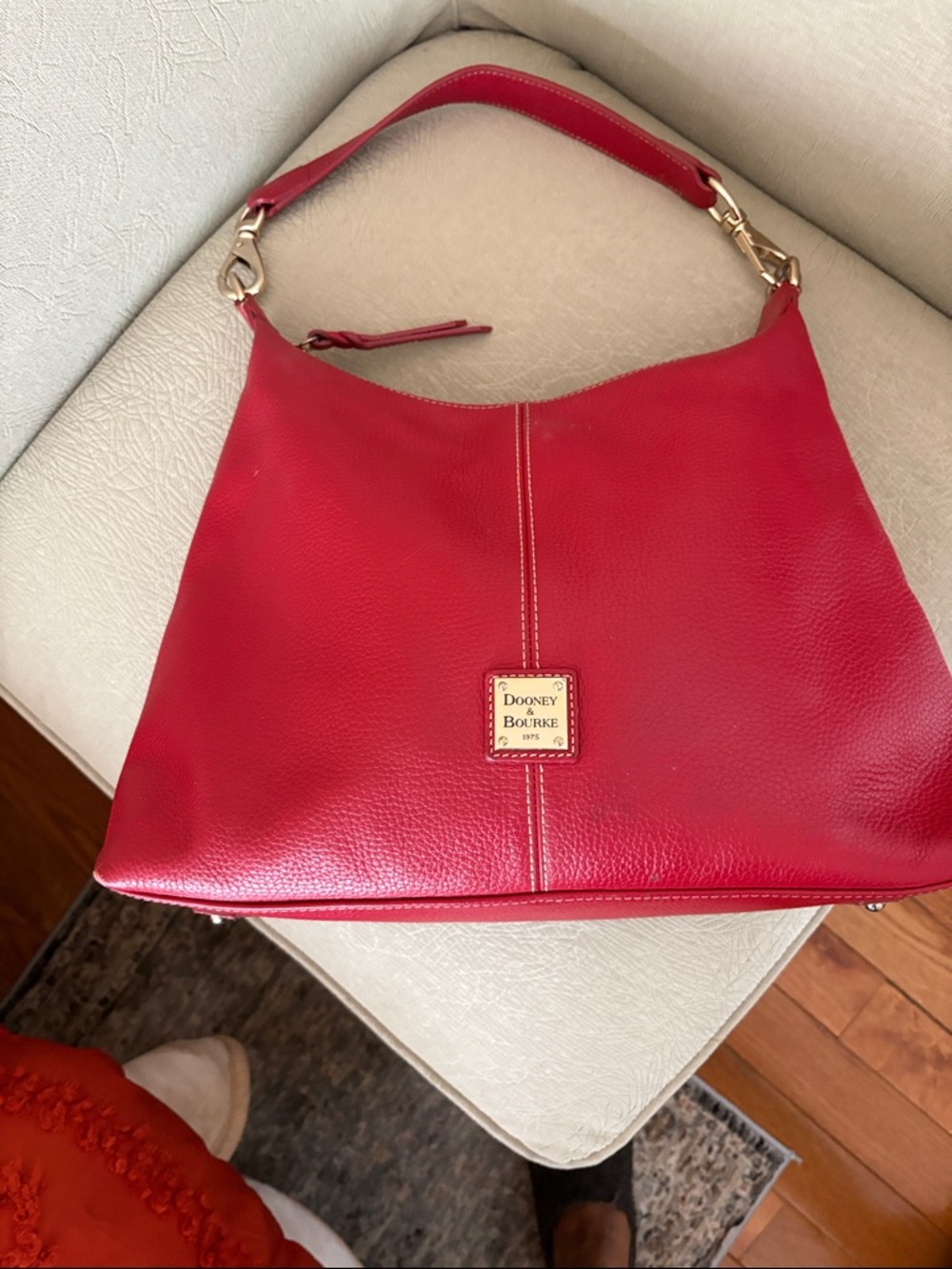 Dooney & Bourke Red Pebbled Leather Shoulder Bag with Gold Hardware
